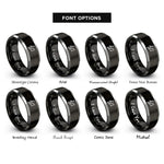 font options for inside engraving on black & grey note trio rings
