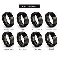 font options for inside engraving on black november chrysanthemum rings