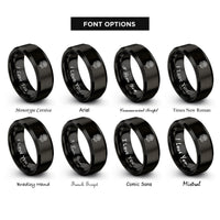 font options for inside engraving on black november chrysanthemum rings
