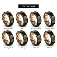 font options for inside engraving on gunmetal & rose gold november chrysanthemum rings