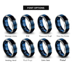 font options for inside engraving on blue & grey nuclear plant silhouette rings