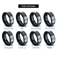 font options for inside engraving on black & blue & grey number 1 rings