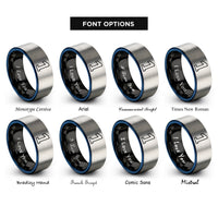 font options for inside engraving on black & blue & silver number 1 rings