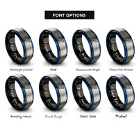 font options for inside engraving on black & blue & silver number 7 rings