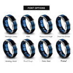 font options for inside engraving on blue & silver number 7 rings