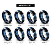 font options for inside engraving on blue & silver number 7 rings