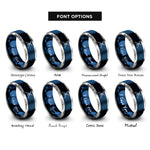 font options for inside engraving on blue & gray nunchaku crossed pair rings