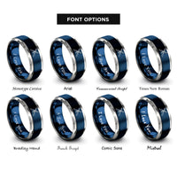 font options for inside engraving on blue & gray nunchaku crossed pair rings
