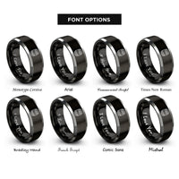 font options for inside engraving on black & silver oak barrel rings