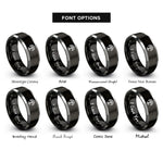 font options for inside engraving on black & gray oak knot rings