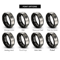 font options for inside engraving on black & gray oak knot rings