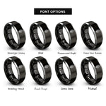 font options for inside engraving on black & silver oak leaf knot rings