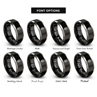font options for inside engraving on black & silver oak leaf knot rings