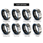 font options for inside engraving on black & blue & gray oars crossed rings