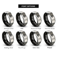 font options for inside engraving on black & gray oars sail icon rings