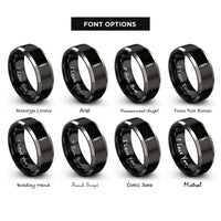 font options for inside engraving on black & silver oboe rings