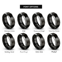 font options for inside engraving on black & silver ocean floor contours rings