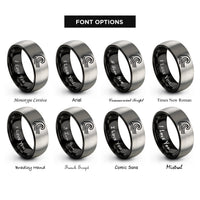 font options for inside engraving on black & silver ocean wave rings
