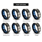 font options for inside engraving on black & blue & gray ocean wave dotwork rings