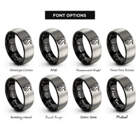 font options for inside engraving on black & silver oceania rings