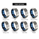 font options for inside engraving on blue & gray ocotillo crescent moon rings