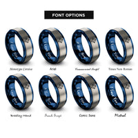 font options for inside engraving on blue & silver octahedron rings