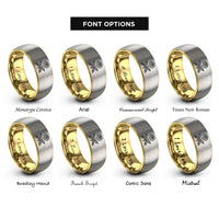 font options for inside engraving on gold & grey october marigold rings