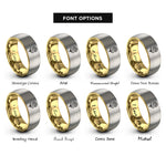 font options for inside engraving on gold & silver october marigold rings