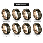 font options for inside engraving on gunmetal & rose gold october marigold rings