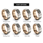 font options for inside engraving on rose gold & grey october marigold rings