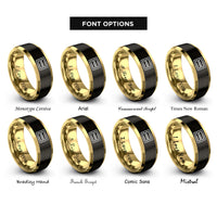 font options for inside engraving on black & gold officer bars pair rings