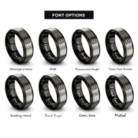 font options for inside engraving on black & grey officer bars pair rings