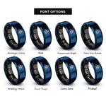 font options for inside engraving on black & blue offset honeycomb rings