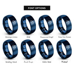 font options for inside engraving on blue offset honeycomb rings