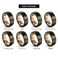 font options for inside engraving on gunmetal & rose gold offset smoker rings