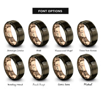 font options for inside engraving on gunmetal & rose gold offset smoker rings