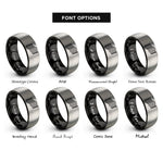 font options for inside engraving on black & gray offset wave lines rings