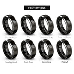 font options for inside engraving on black & silver offset wave lines rings