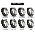 font options for inside engraving on black & grey offset wave lines rings