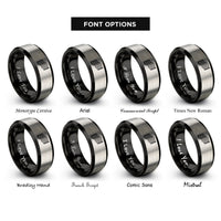 font options for inside engraving on black & gray offset wave lines rings