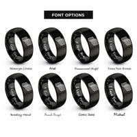 font options for inside engraving on black offset wave lines rings