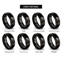font options for inside engraving on black offset wave lines rings