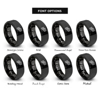 font options for inside engraving on black offset wave lines rings