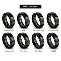 font options for inside engraving on gunmetal & black offset wave lines rings
