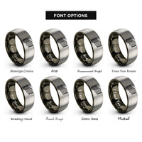 font options for inside engraving on gunmetal & silver offset wave lines rings