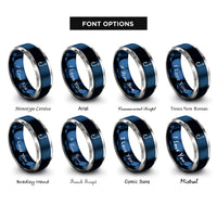 font options for inside engraving on blue & silver offset worm hook rings