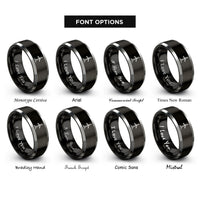 font options for inside engraving on black & gray offshore wind turbine rings