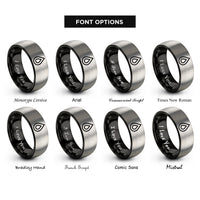 font options for inside engraving on black & gray oil drop rings