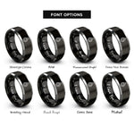 font options for inside engraving on black & grey oil drop rings