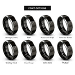 font options for inside engraving on black & grey oil drop rings